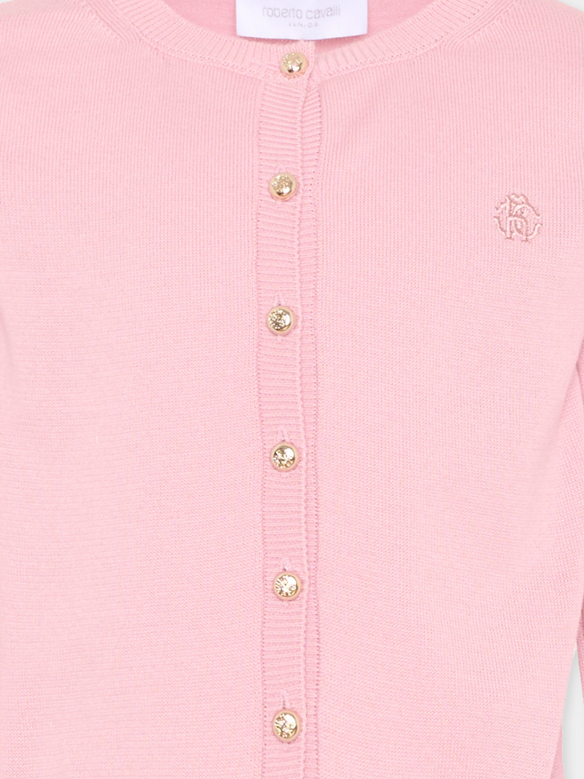 Cardigan rosa per bambina con monogramma,Roberto Cavalli Kids,CGP26153CD PINK CRYSTAL ROSE