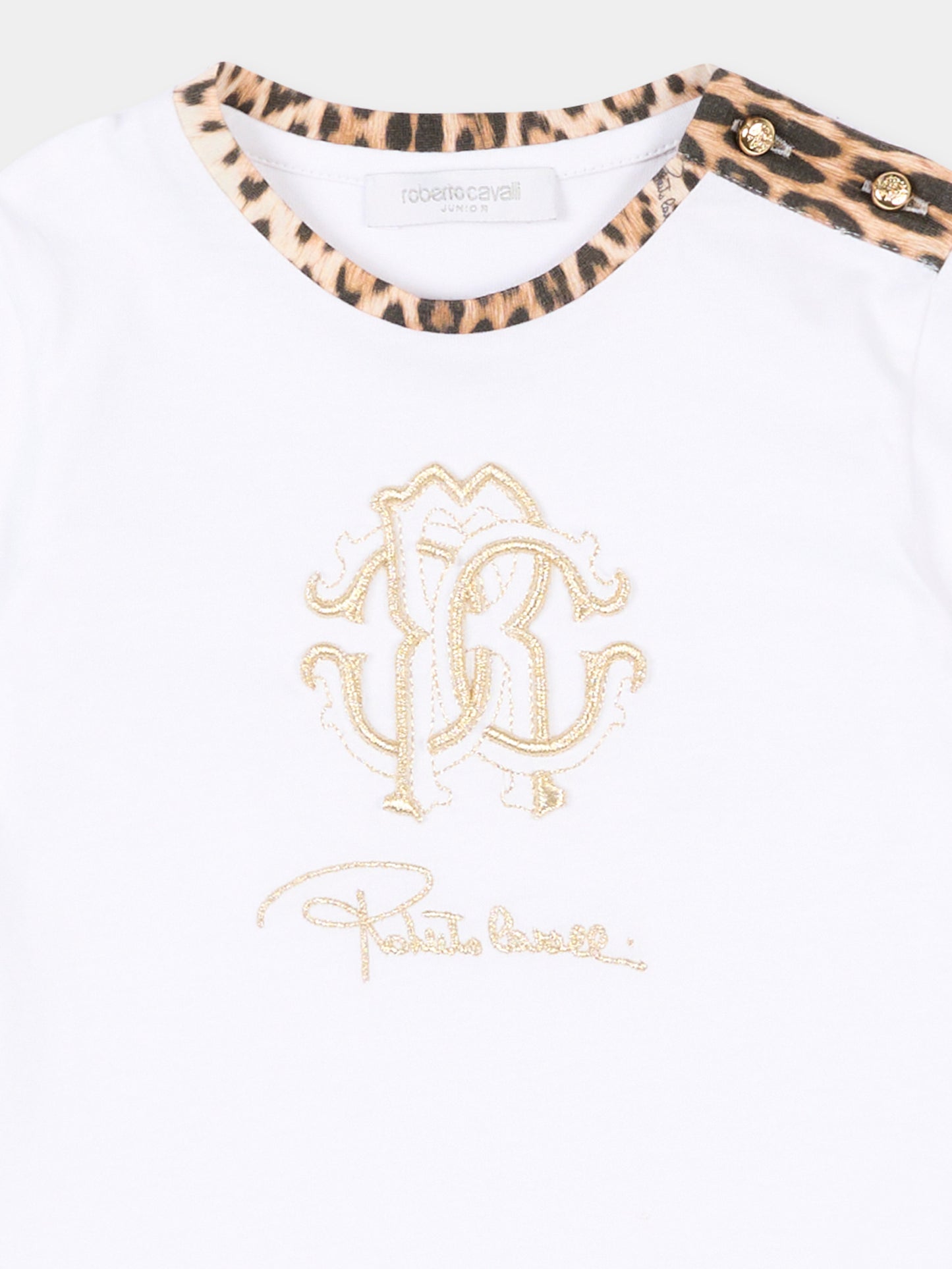 T-Shirt bianca per neonata con logo,Roberto Cavalli Kids,CIP26118TS WHITE