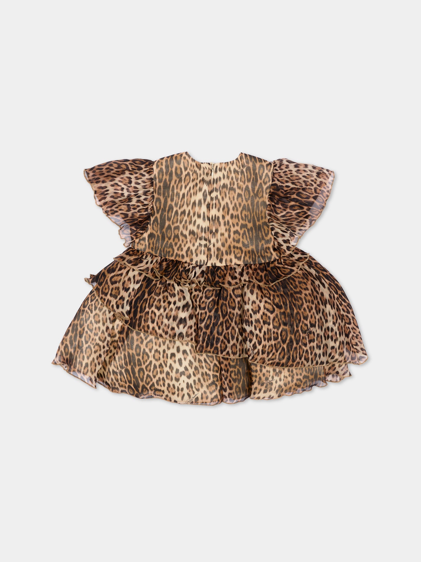 Abito marrone per neonata con stampa animalier,Roberto Cavalli Kids,CIP26002VE MACULA NEW HERITAGE