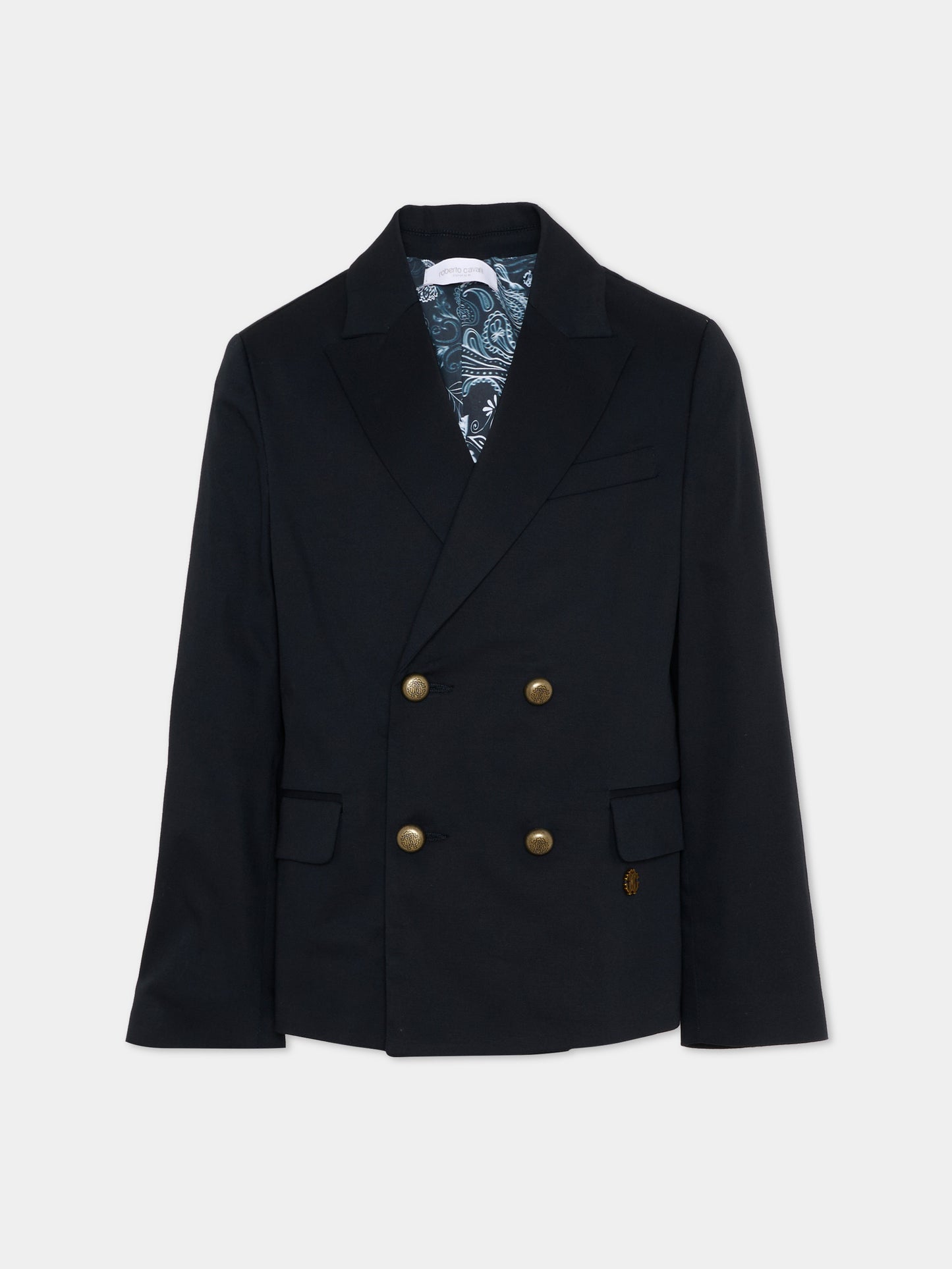 Giacca blu doppiopetto per bambino,Roberto Cavalli Kids,CBP26100GC BLUE PEACOAT