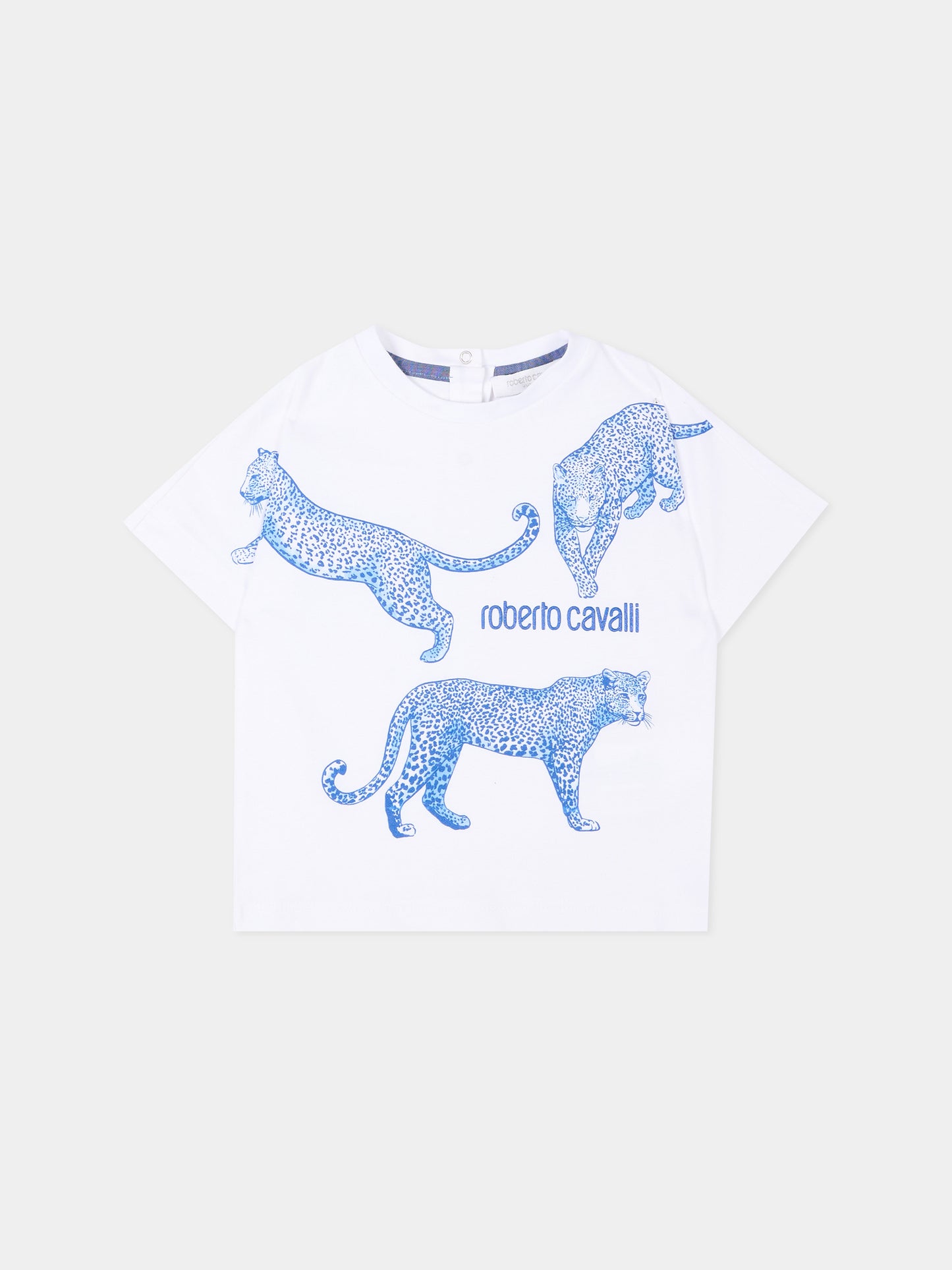 T-shirt bianca per neonato con stampa leopardi,Roberto Cavalli Kids,CIP26080TS WHITE