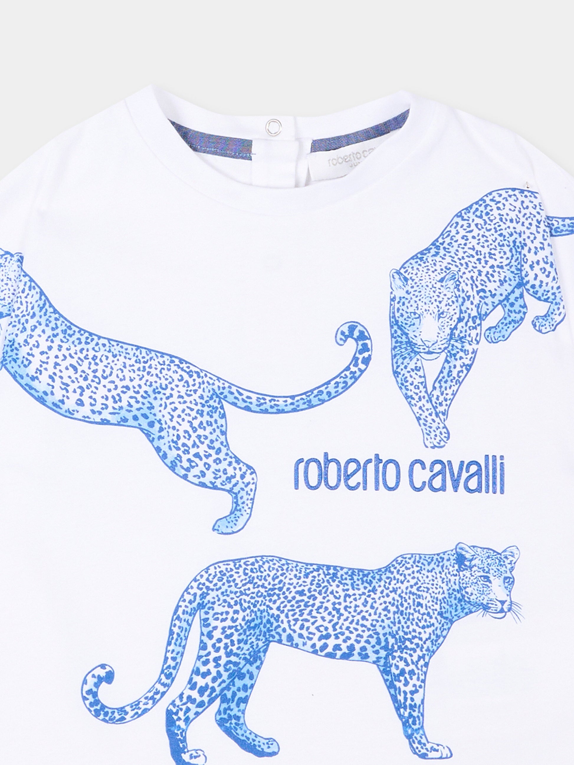 T-shirt bianca per neonato con stampa leopardi,Roberto Cavalli Kids,CIP26080TS WHITE