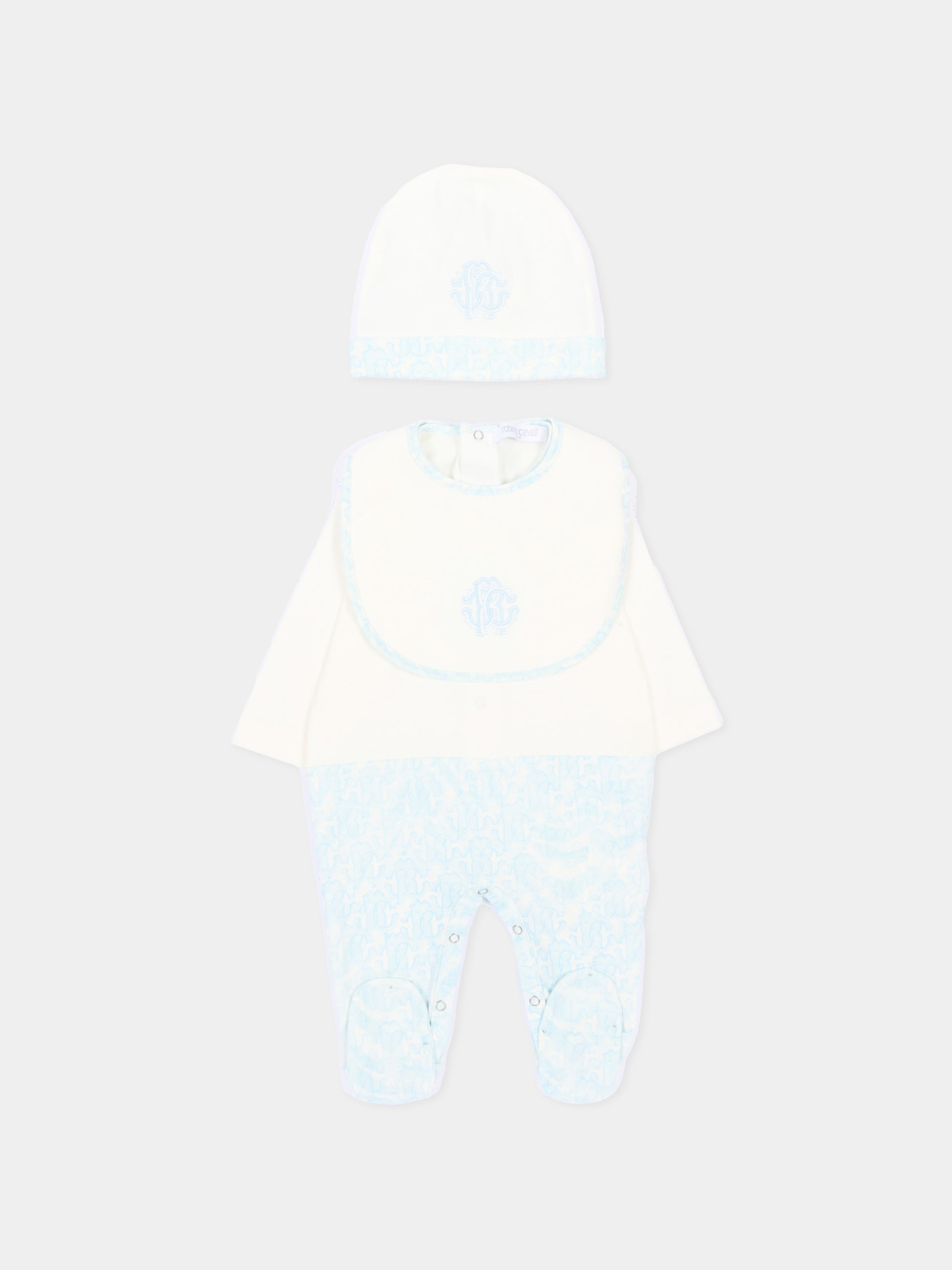 Set tutina celeste per neonato con monogram,Roberto Cavalli Kids,CLP26006TU ZEBRA CELESTE