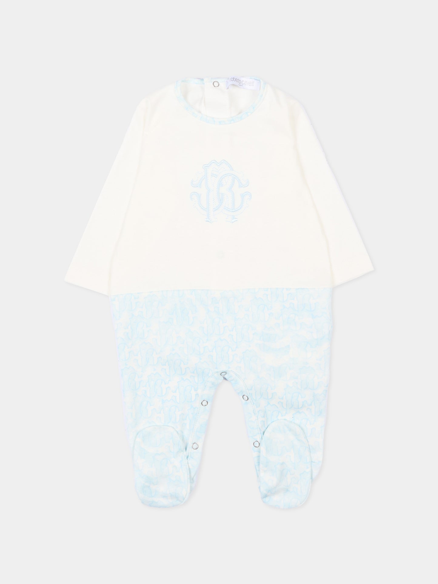 Set tutina celeste per neonato con monogram,Roberto Cavalli Kids,CLP26006TU ZEBRA CELESTE