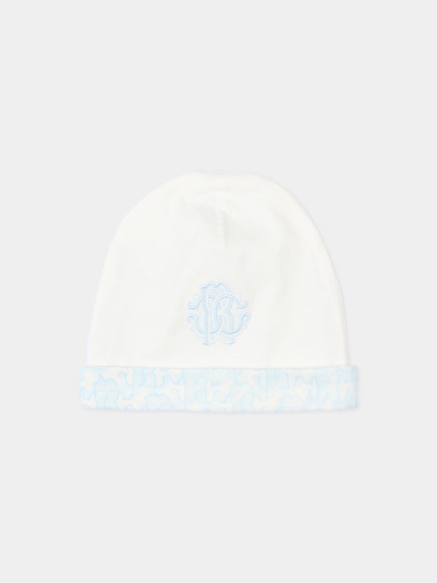 Set tutina celeste per neonato con monogram,Roberto Cavalli Kids,CLP26006TU ZEBRA CELESTE