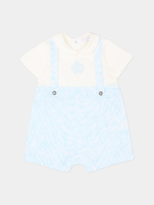 Pagliaccetto celeste per neonato con stampa monogram,Roberto Cavalli Kids,CLP26014TU ZEBRA CELESTE