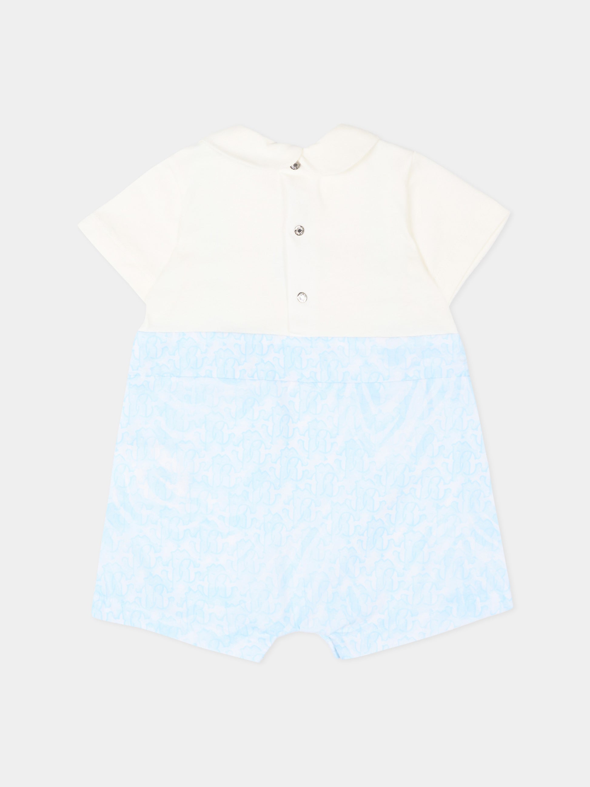 Pagliaccetto celeste per neonato con stampa monogram,Roberto Cavalli Kids,CLP26014TU ZEBRA CELESTE