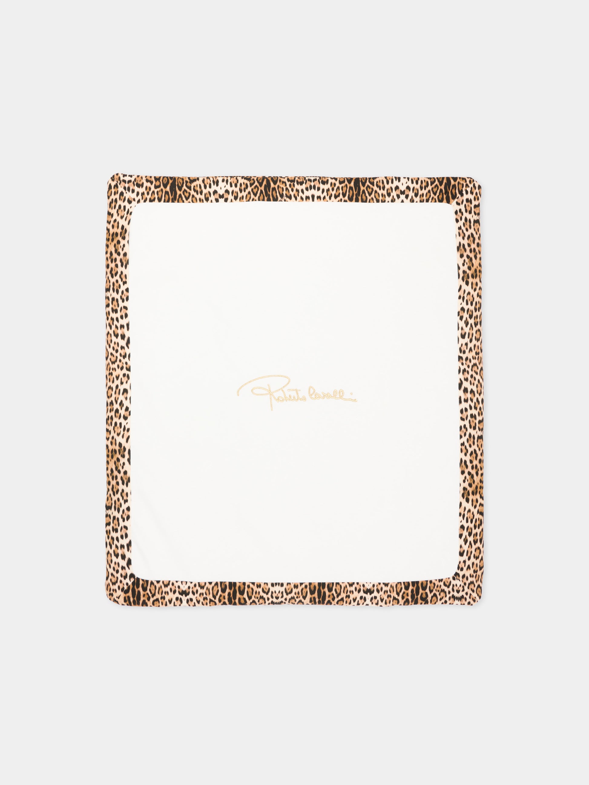 Coperta bianca per neonati con stampa animalier,Roberto Cavalli Kids,CLP26019CE MACULA NEW HERITAGE