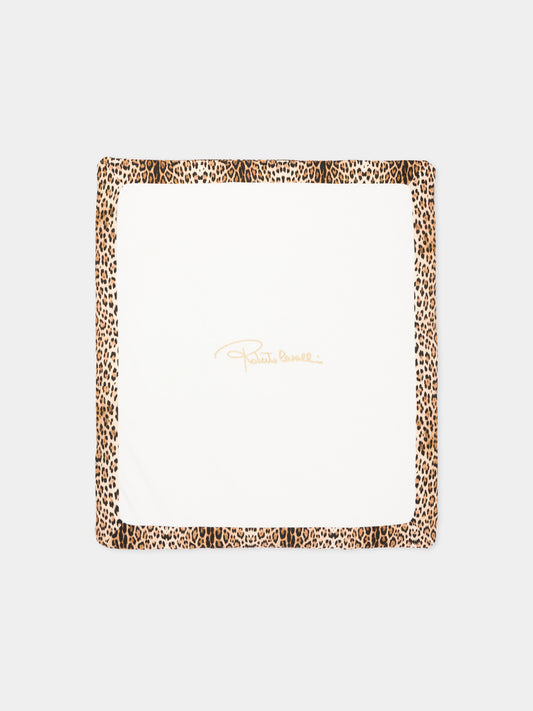 Coperta bianca per neonati con stampa animalier,Roberto Cavalli Kids,CLP26019CE MACULA NEW HERITAGE
