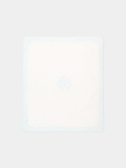Coperta celeste per neonato con monogram,Roberto Cavalli Kids,CLP26011CE ZEBRA CELESTE