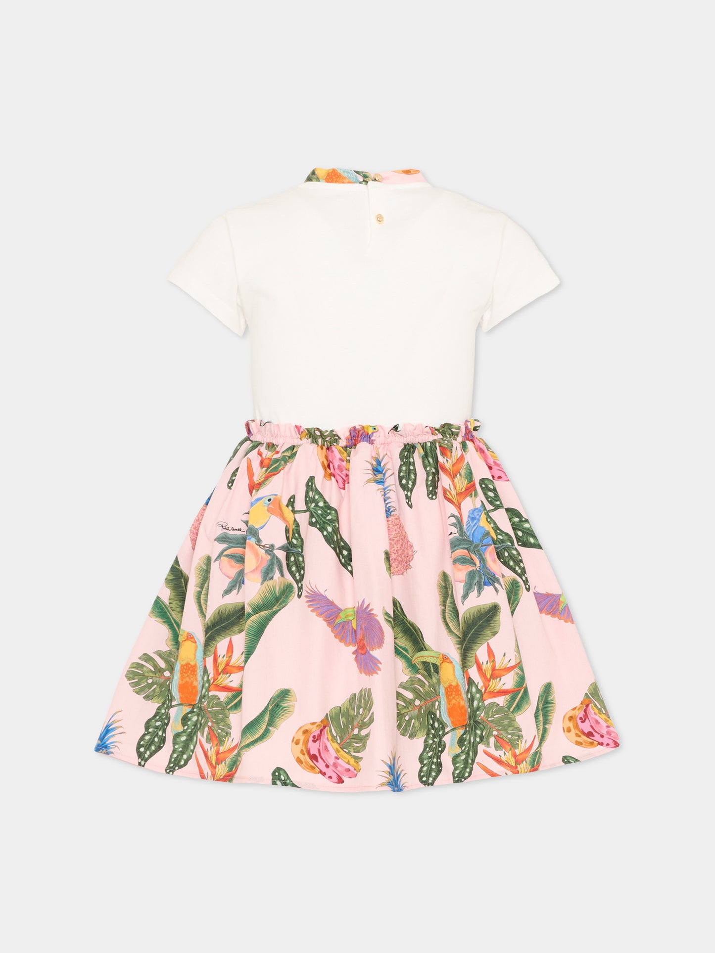 Vestito bianco per bambina con stampa tropicale,Roberto Cavalli Kids,CGP26032VE WHITE