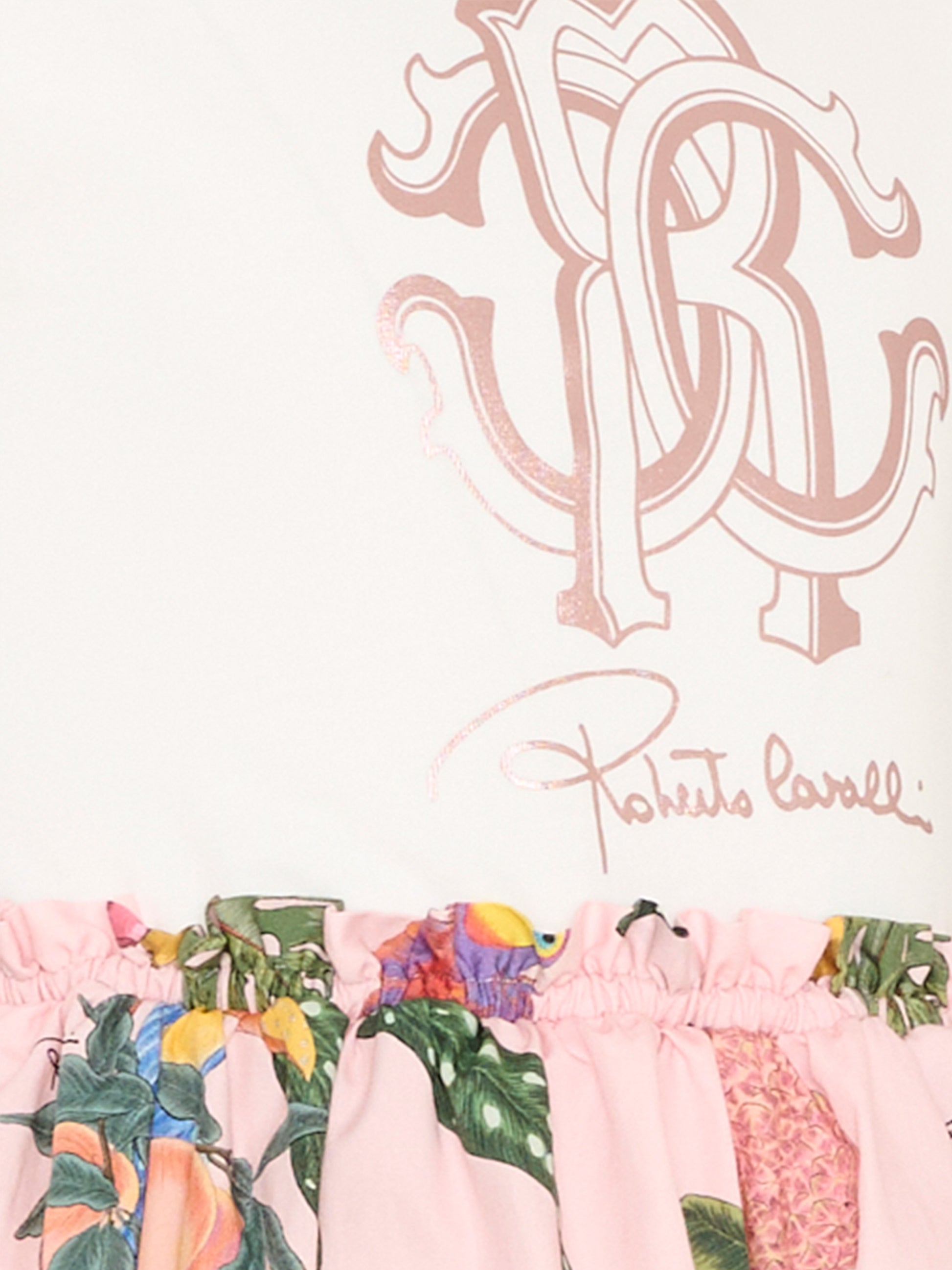 Vestito bianco per bambina con stampa tropicale,Roberto Cavalli Kids,CGP26032VE WHITE