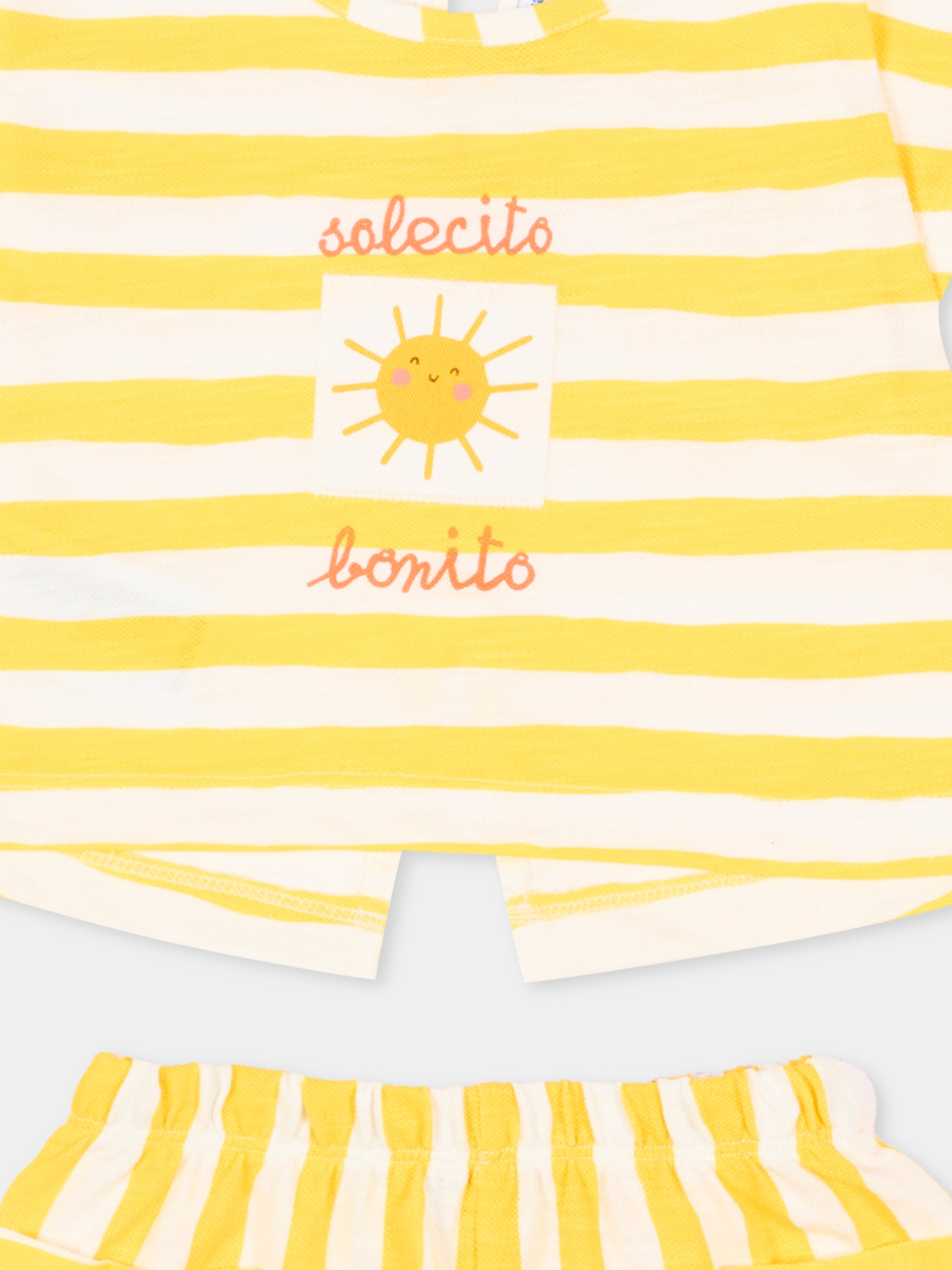 Completo sportivo corto giallo per neonata a righe,Mayoral,1208 056