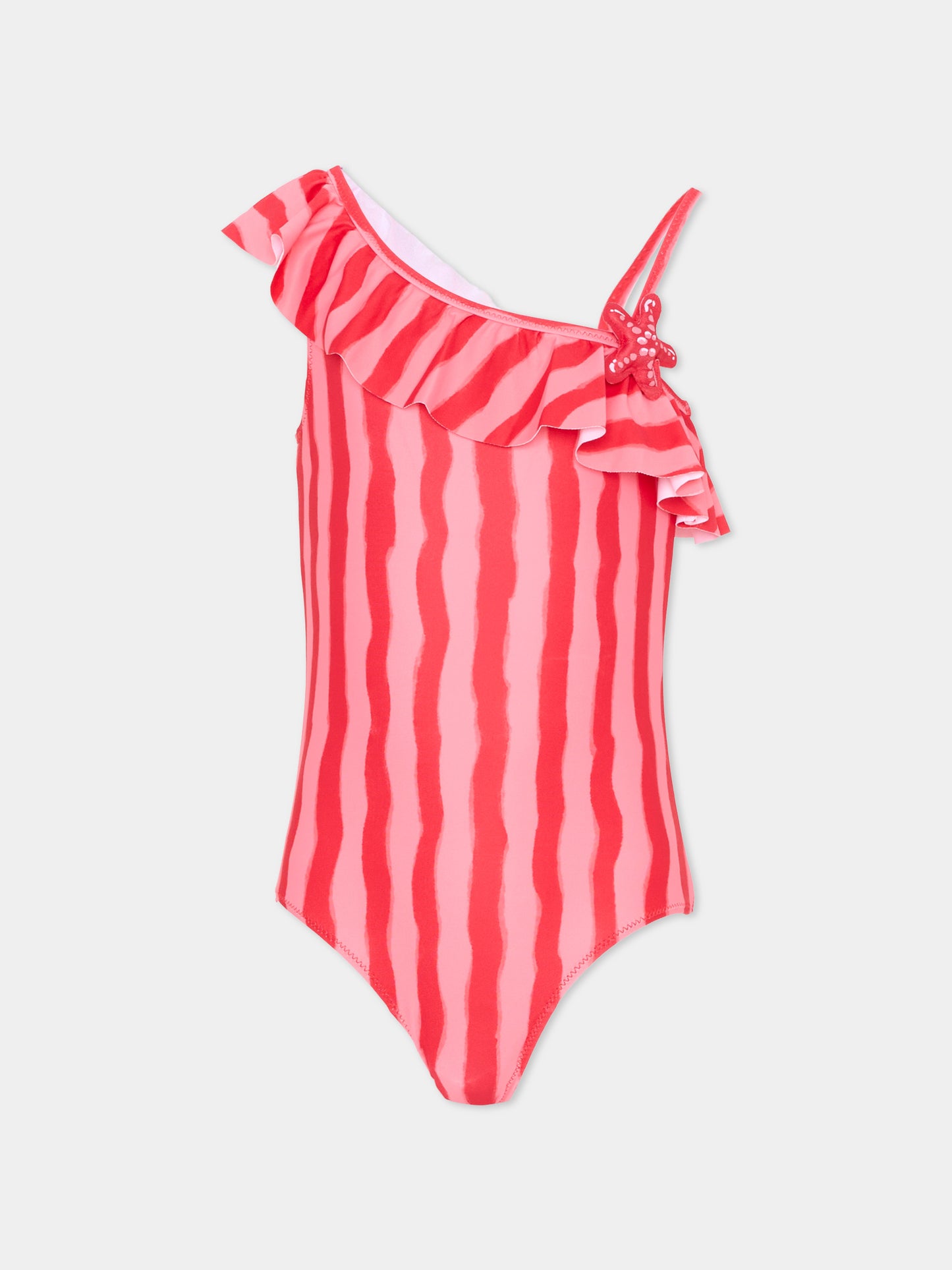 Costume intero rosso per bambina a righe,Mayoral,3737 034
