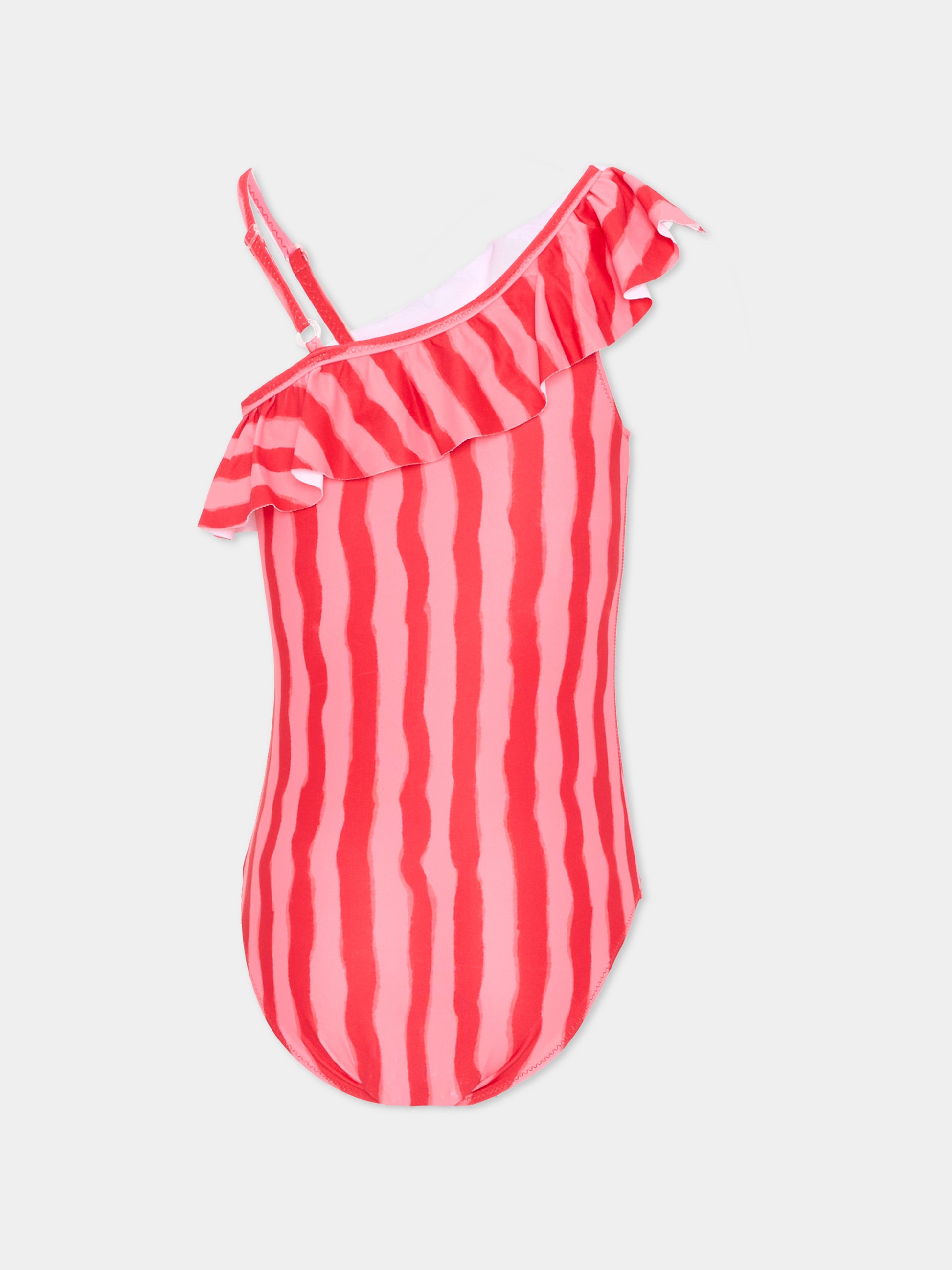 Costume intero rosso per bambina a righe,Mayoral,3737 034