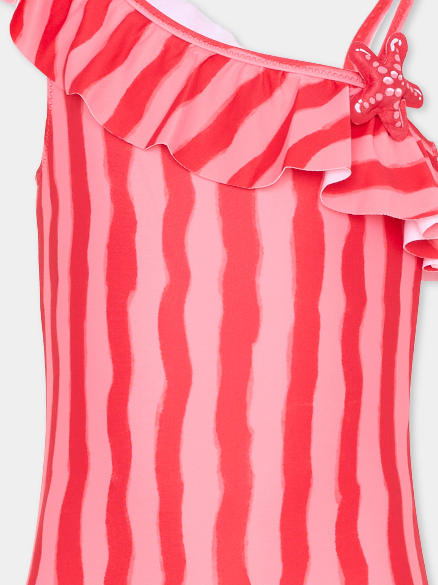 Costume intero rosso per bambina a righe,Mayoral,3737 034