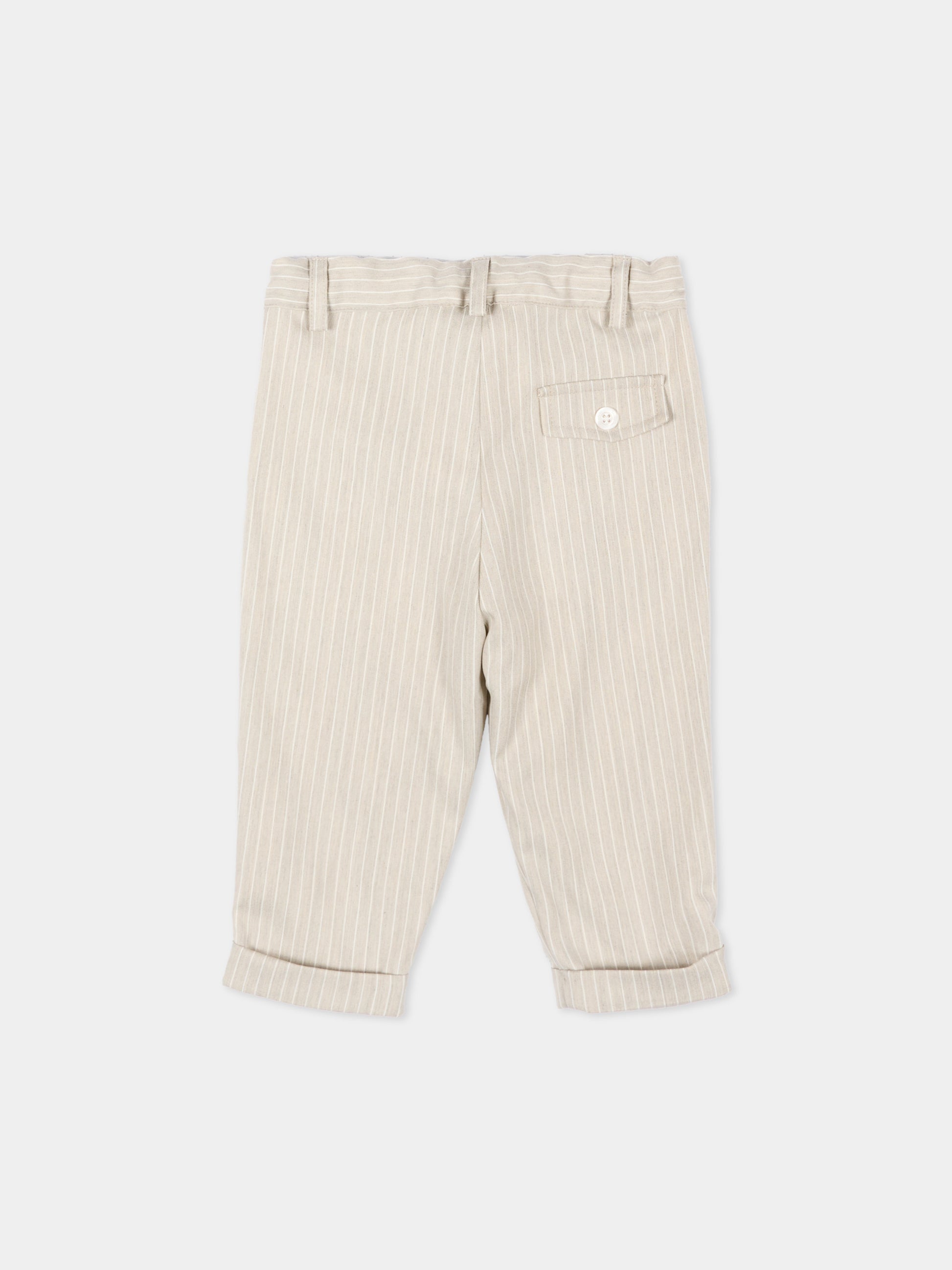 Pantaloni beige per neonato a righe,Patachou,PAP CAL4233399 D0032