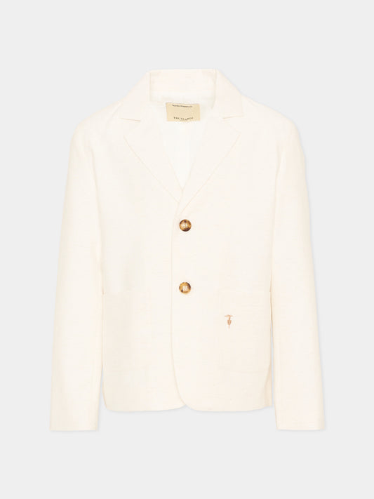 Giacca avorio per bambino con levriero,Trussardi Junior,TBP26138GC BEIGE NEW ECRU