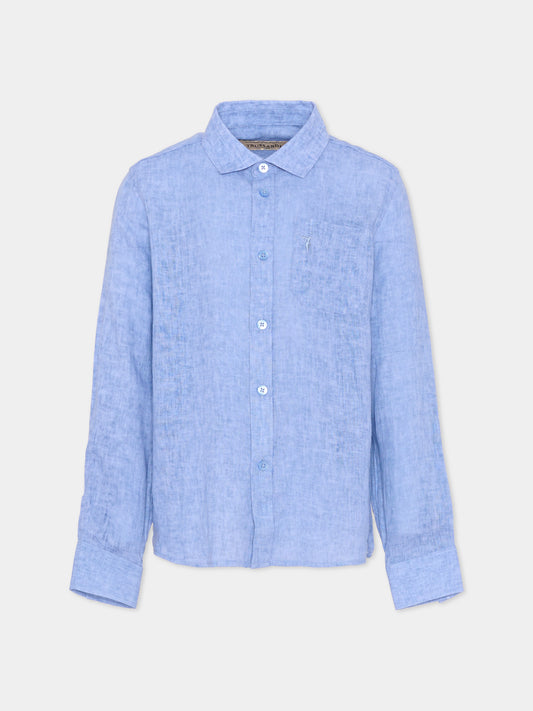 Camicia blu per bambino con levriero,Trussardi Junior,TBP26065CA BLUE ESTATE