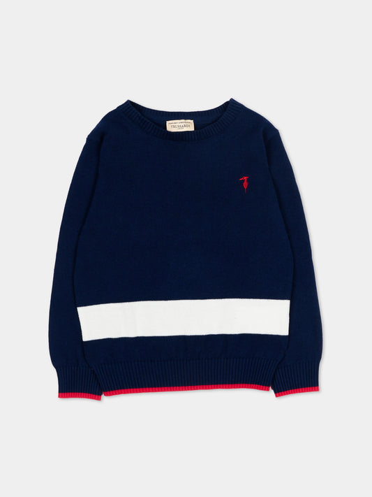 Maglione blu per neonato con levriero,Trussardi Junior,TIP26099MA BLUE ESTATE