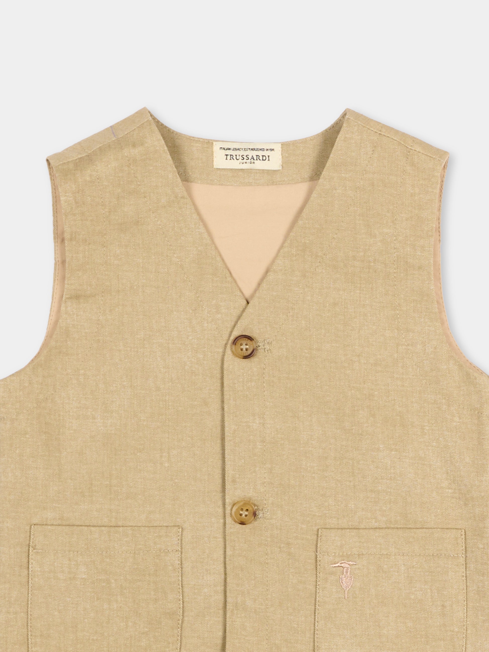 Panciotto marrone per neonato con levriero,Trussardi Junior,TIP26057GT BROWN INCENSE