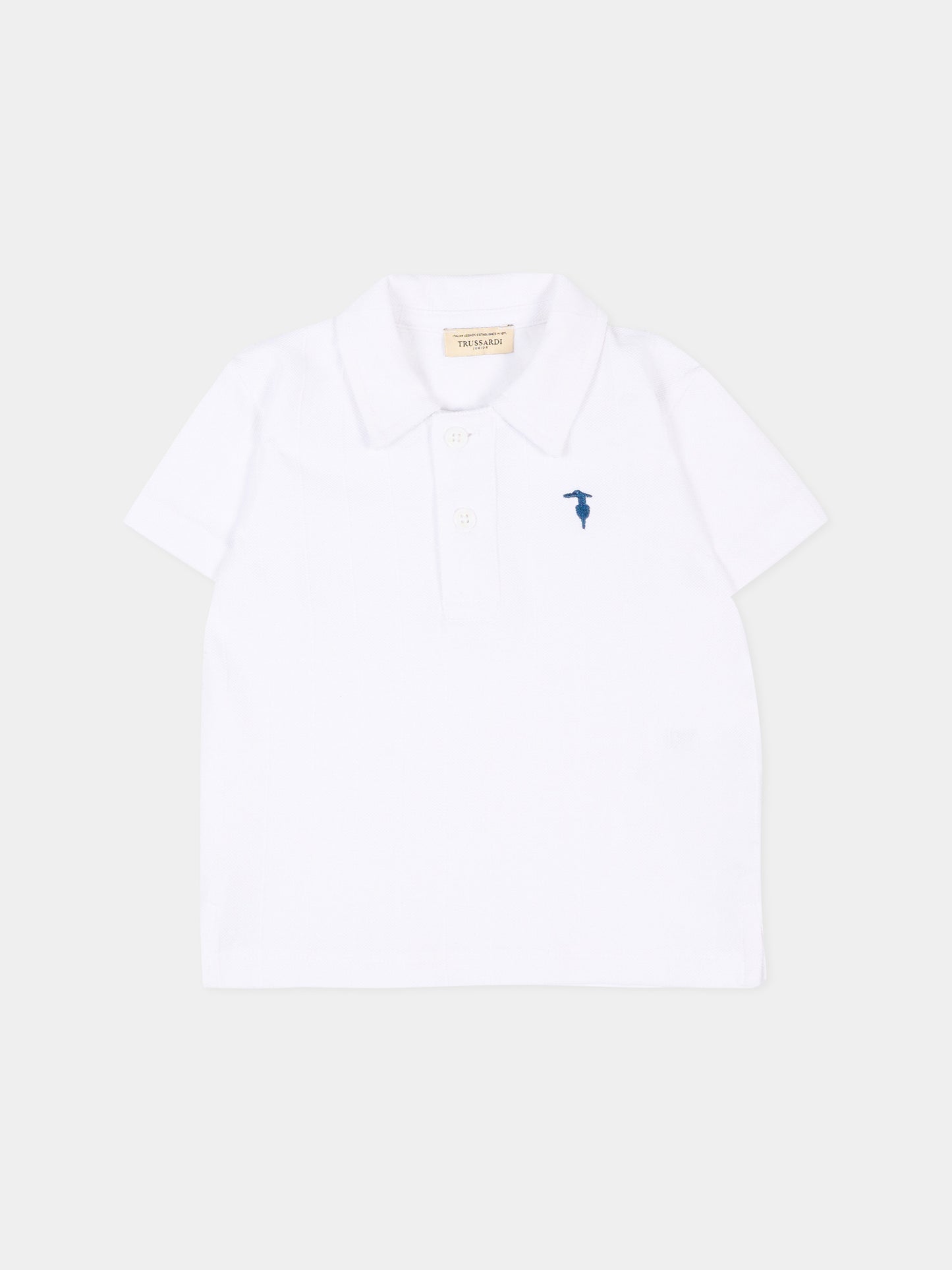 Polo bianca per neonato con levriero,Trussardi Junior,TIP26096PO WHITE