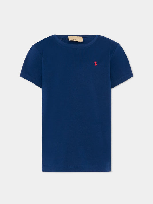 T-shirt blu per bambino con logo,Trussardi Junior,TBP26002TS BLUE ESTATE