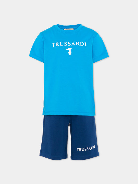 Completo sportivo blu per bambino con logo,Trussardi Junior,TBP26010CJ BLUE BRILLANT