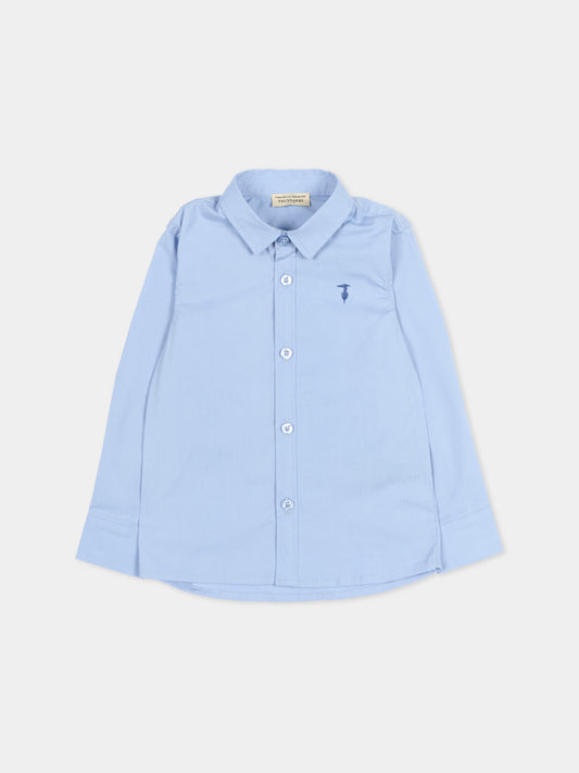 Camicia celeste per neonato con logo,Trussardi Junior,TIP26005CA BLUE PLACID