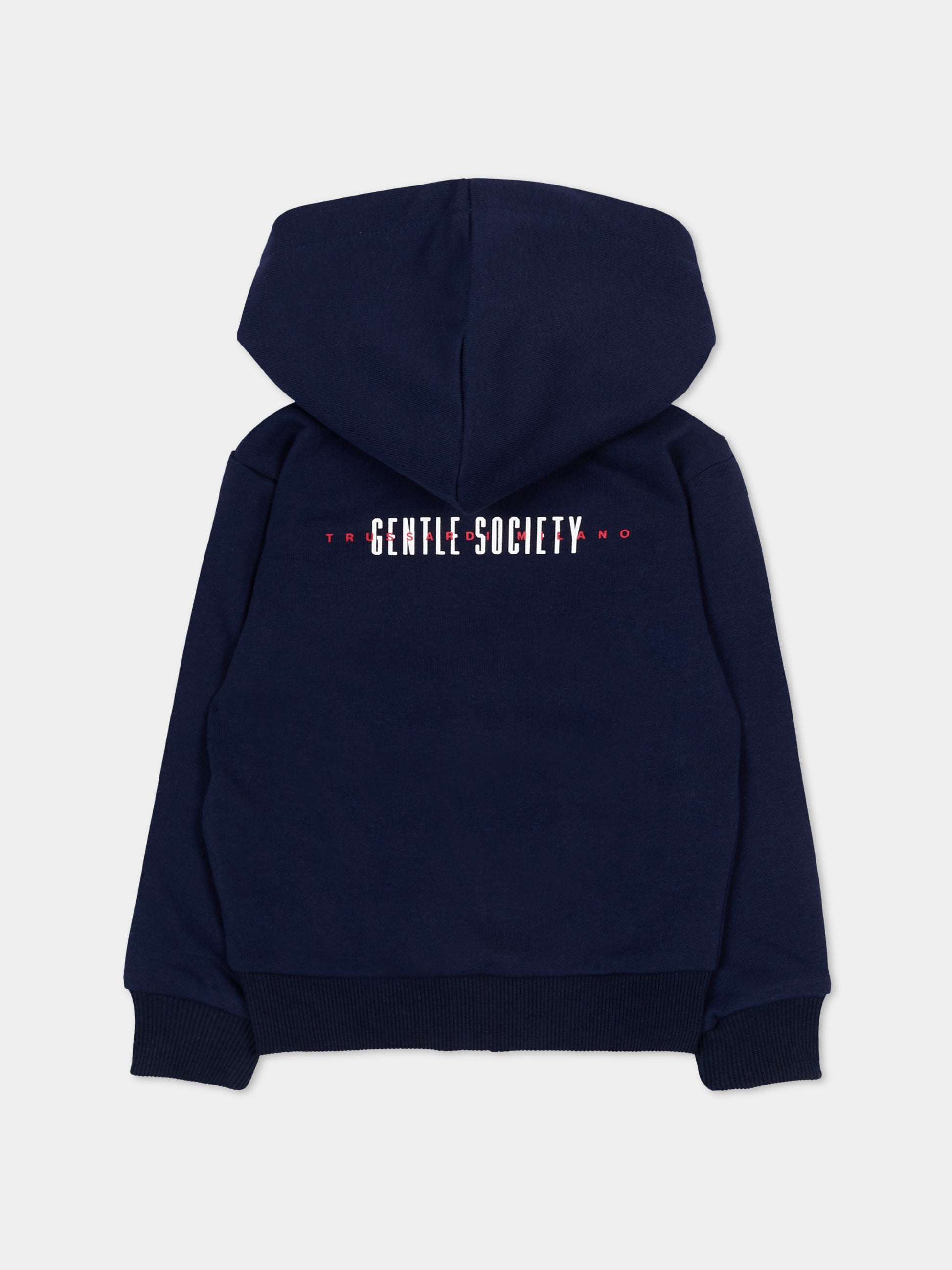 Felpa blu con cappuccio per neonato con levriero,Trussardi Junior,TIP26090FE BLUE ESTATE