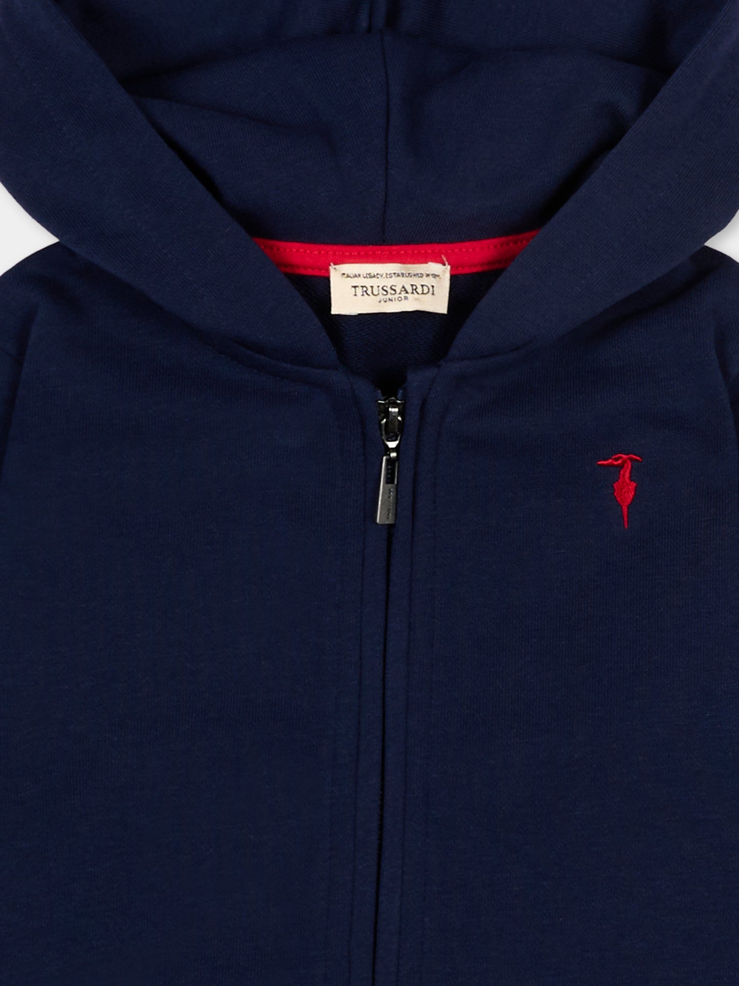 Felpa blu con cappuccio per neonato con levriero,Trussardi Junior,TIP26090FE BLUE ESTATE