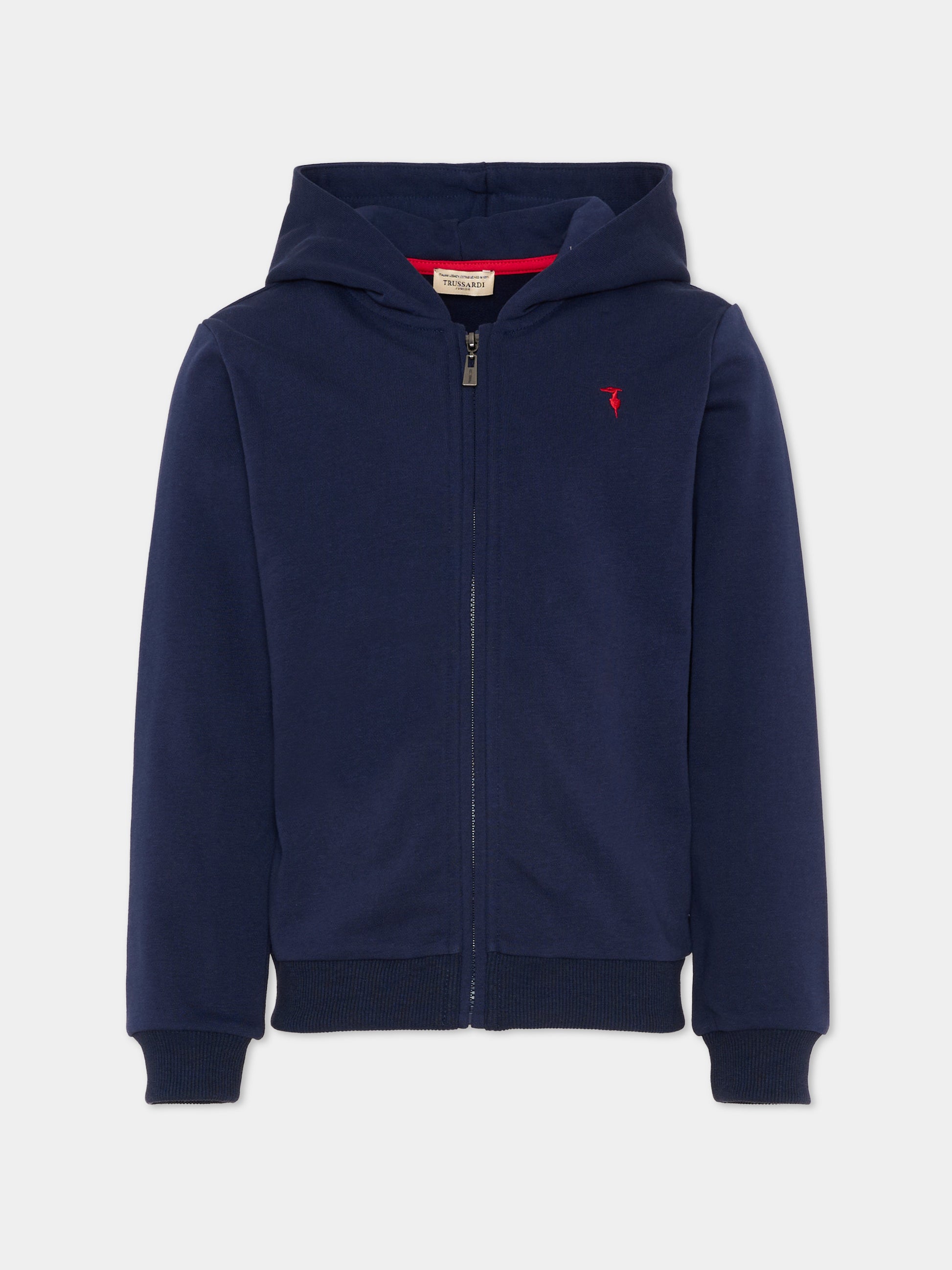 Felpa blu con cappuccio per bambino con levriero,Trussardi Junior,TIP26090FE BLUE ESTATE