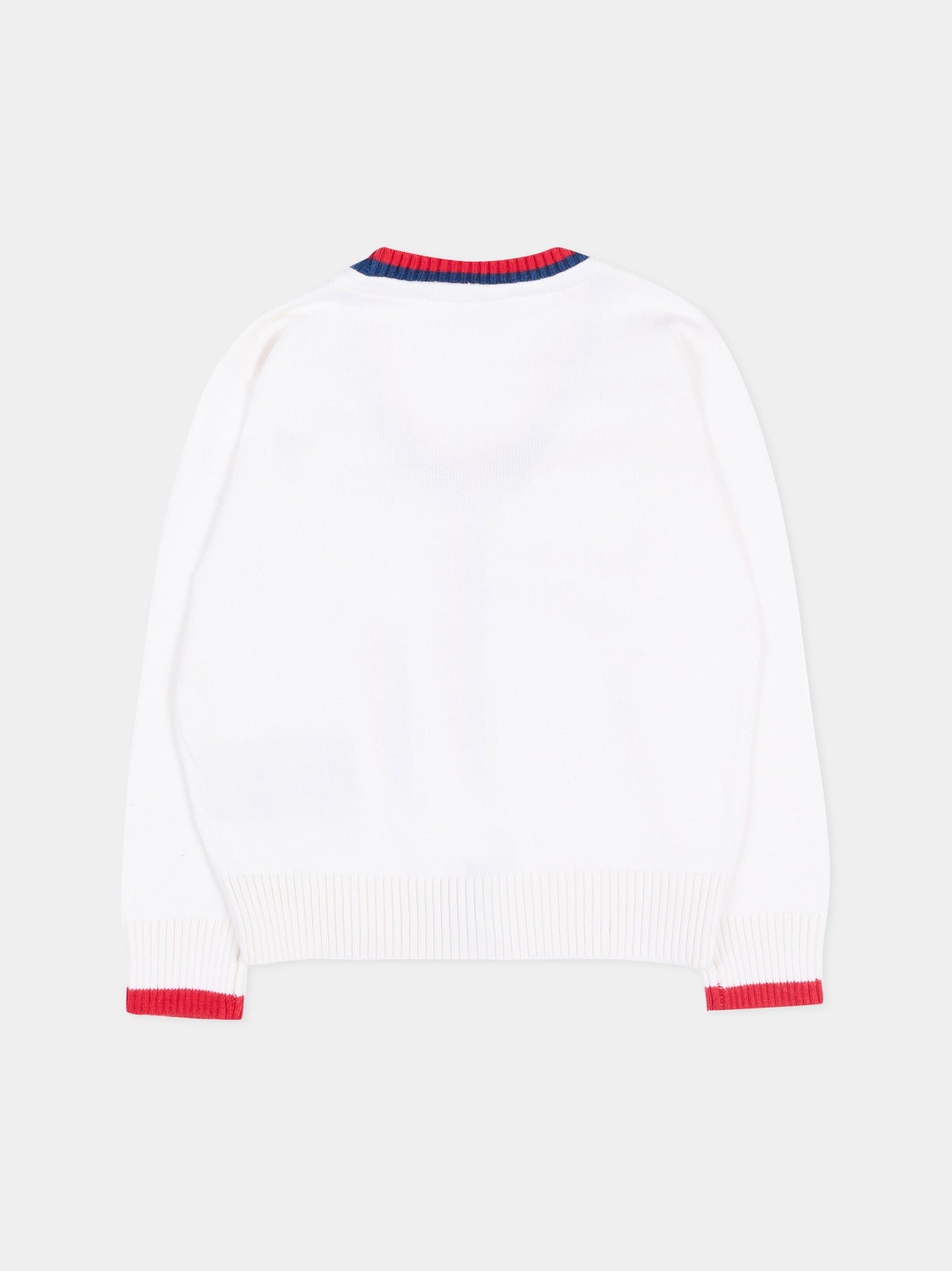 Cardigan bianco per neonato con levriero,Trussardi Junior,TIP26007CD WHITE