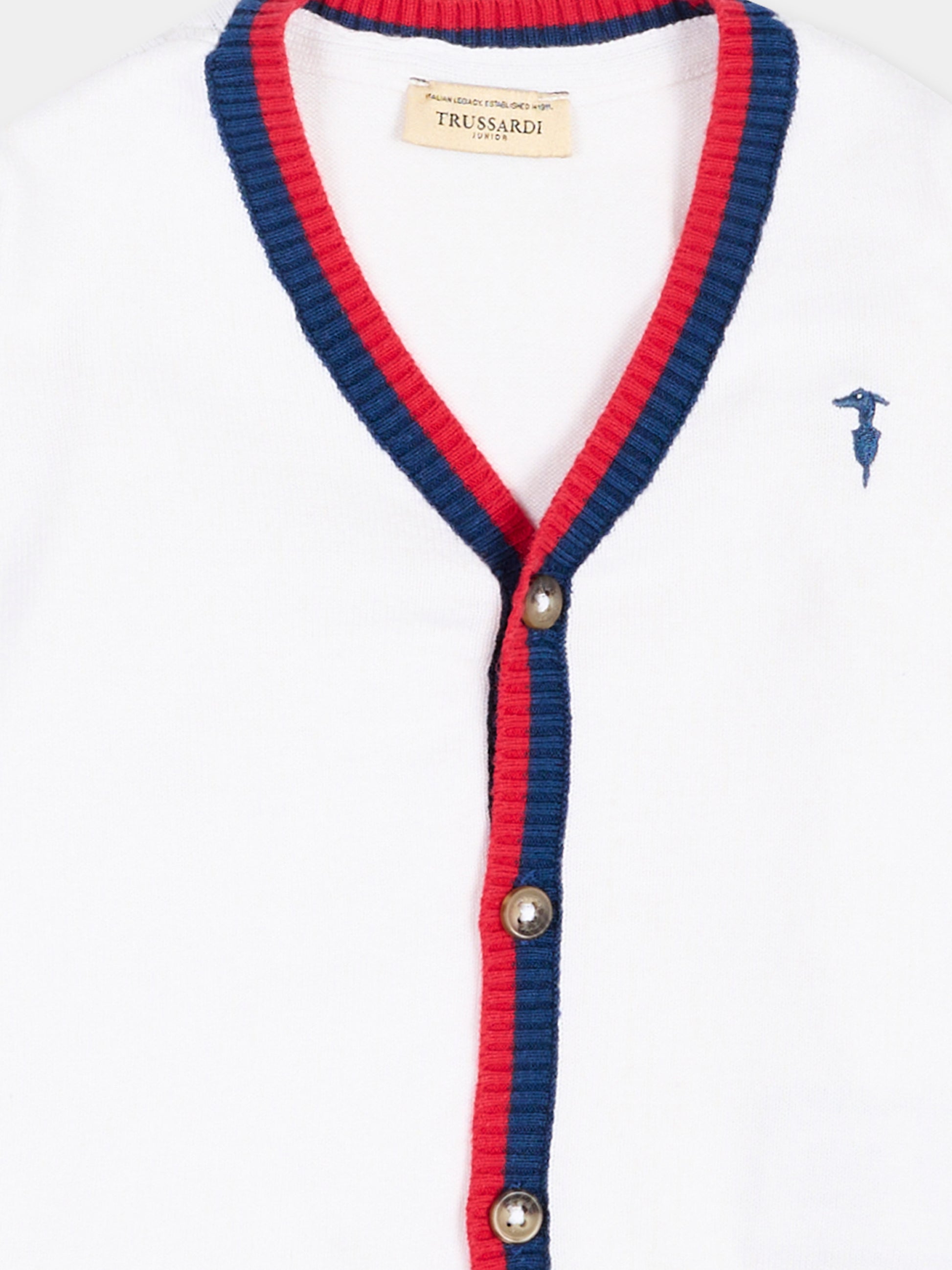 Cardigan bianco per neonato con levriero,Trussardi Junior,TIP26007CD WHITE
