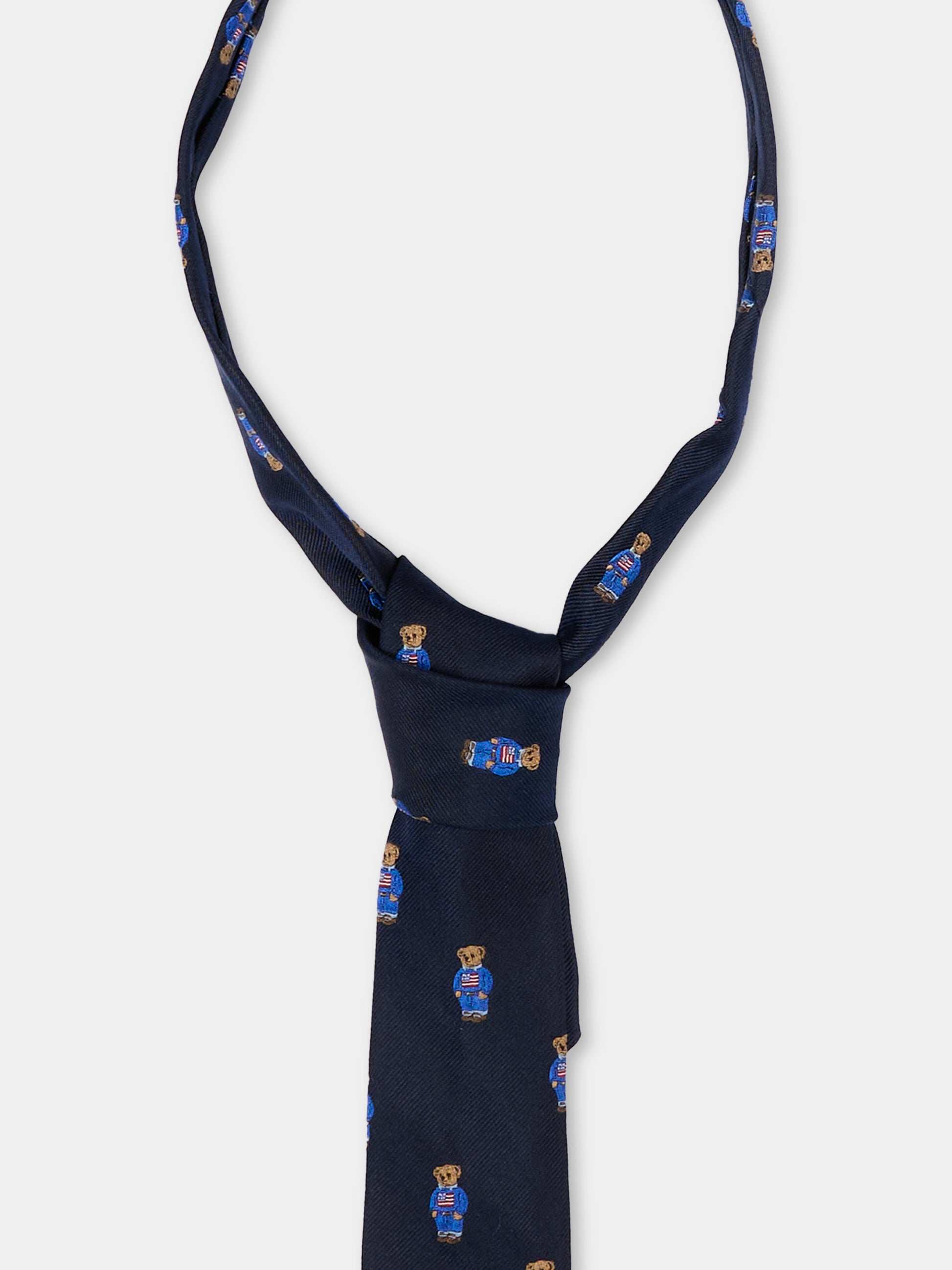 Cravatta blu per bambino con Polo Bear,Ralph Lauren Kids,725452002