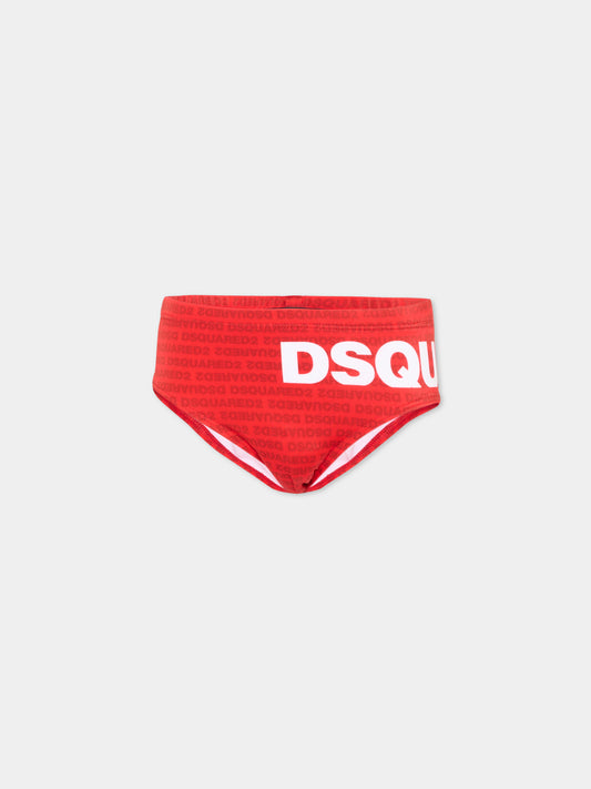Slip mare rosso per bambino con logo,Dsquared2,DQ3299 D0AGX DQ401