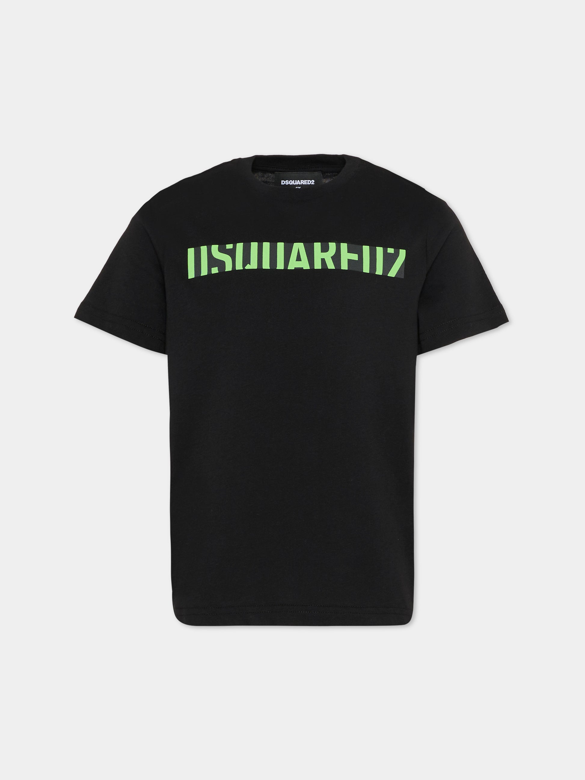 T-shirt nera per bambino con logo verde fluo,Dsquared2,DQ3301 D0ACD DQ900