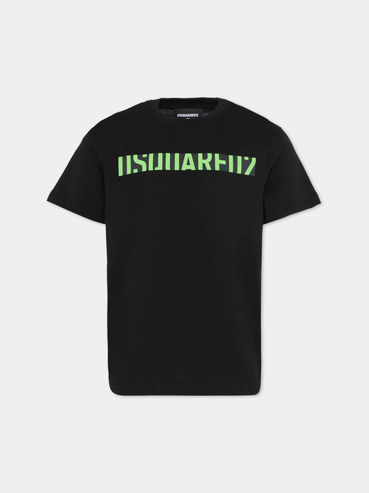T-shirt nera per bambino con logo verde fluo,Dsquared2,DQ3301 D0ACD DQ900