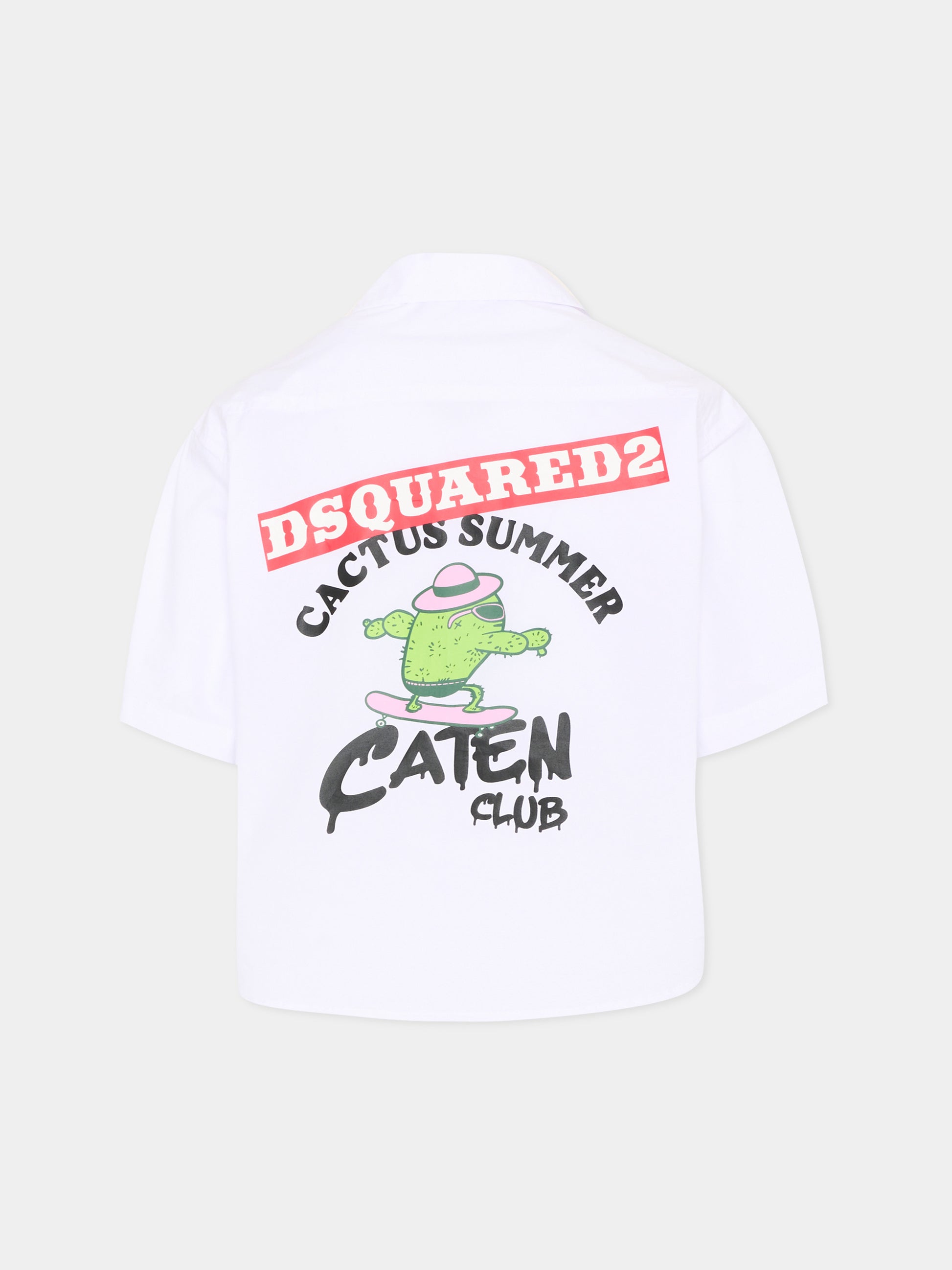 Camicia bianca per bambino con stampa cactus,Dsquared2,DQ3357 D0AHJ DQ100