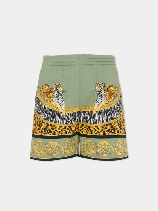 Shorts verdi per bambino con tigre,Versace,1019532 1A17054 5GC40