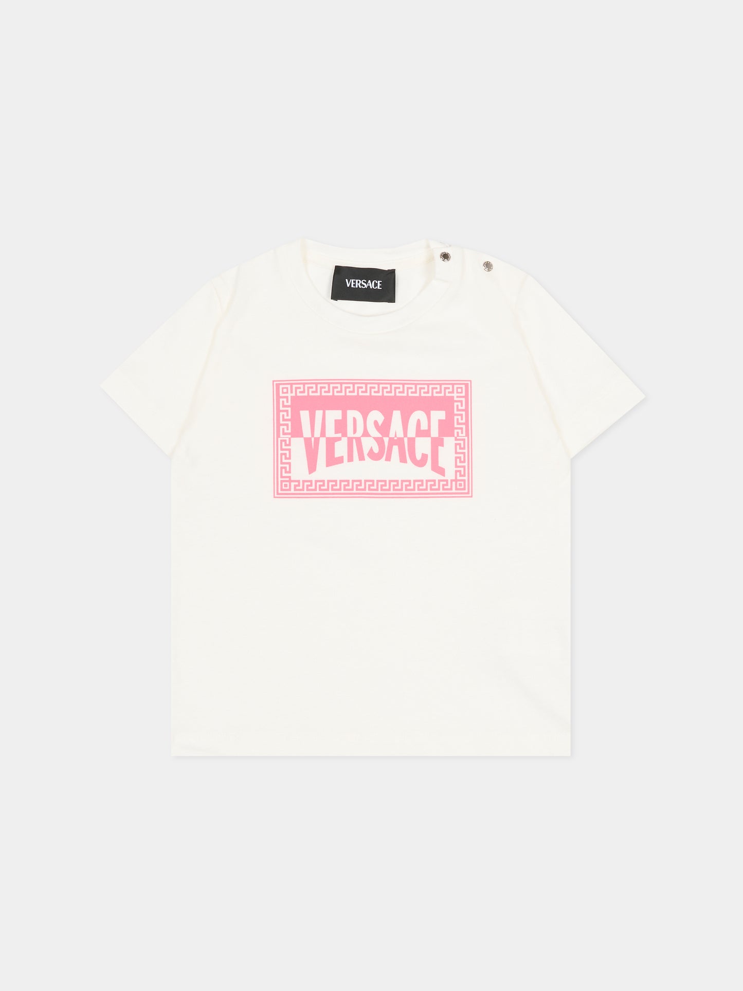 T-shirt avorio per neonata con logo,Versace,1018570 1A16958 2W310