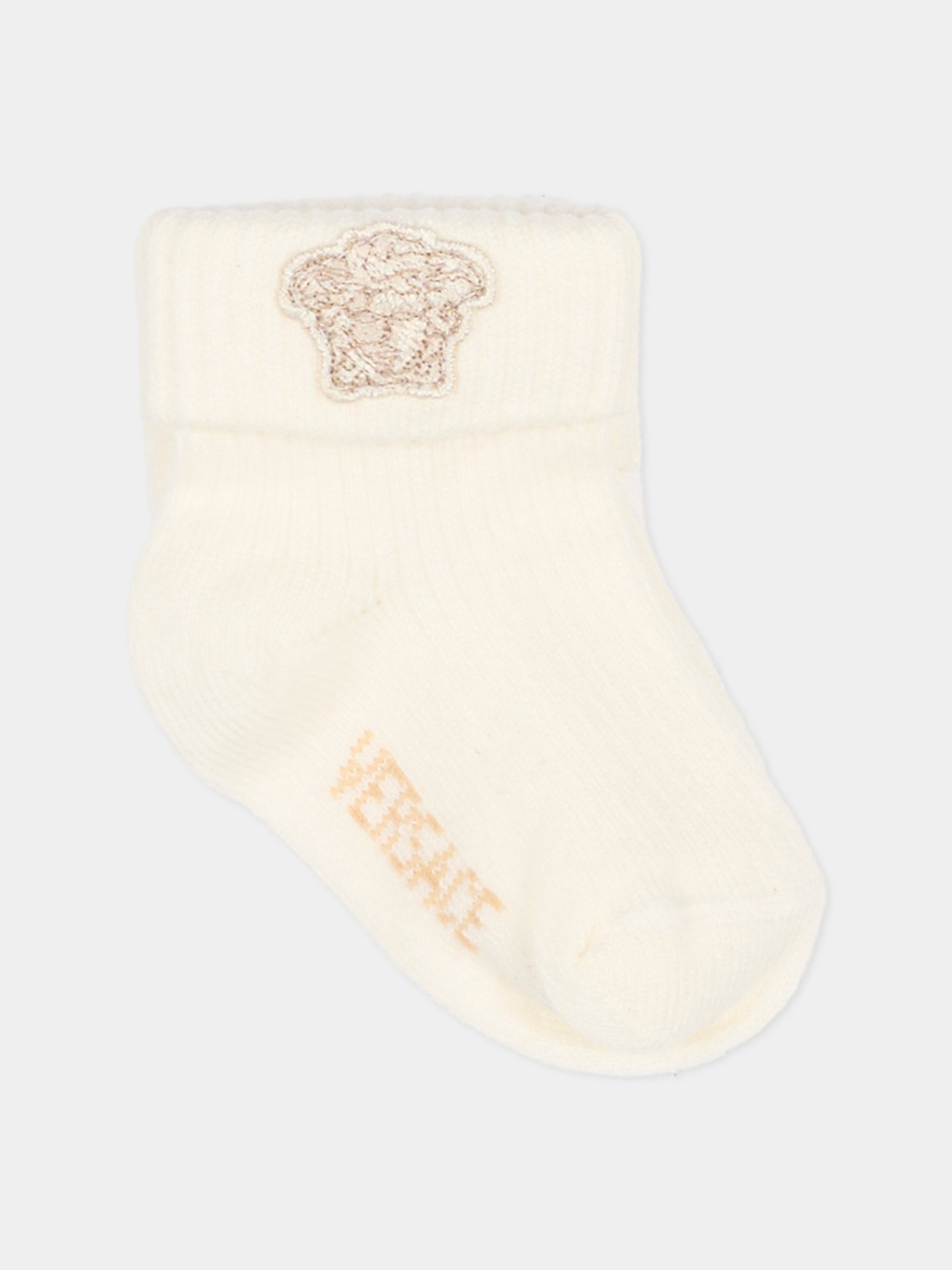 Set calzini beige per neonati con logo,Versace,1022527 1A16593 2KN50