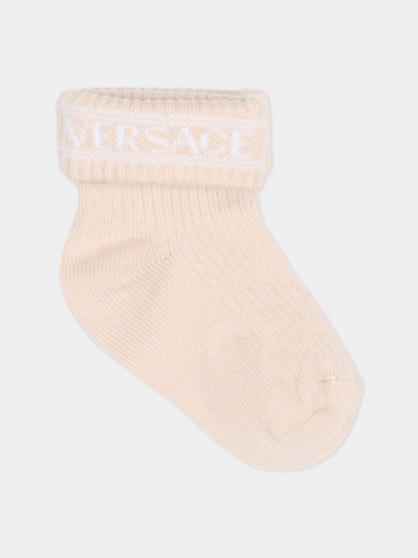 Set calzini beige per neonati con logo,Versace,1022527 1A16593 2KN50