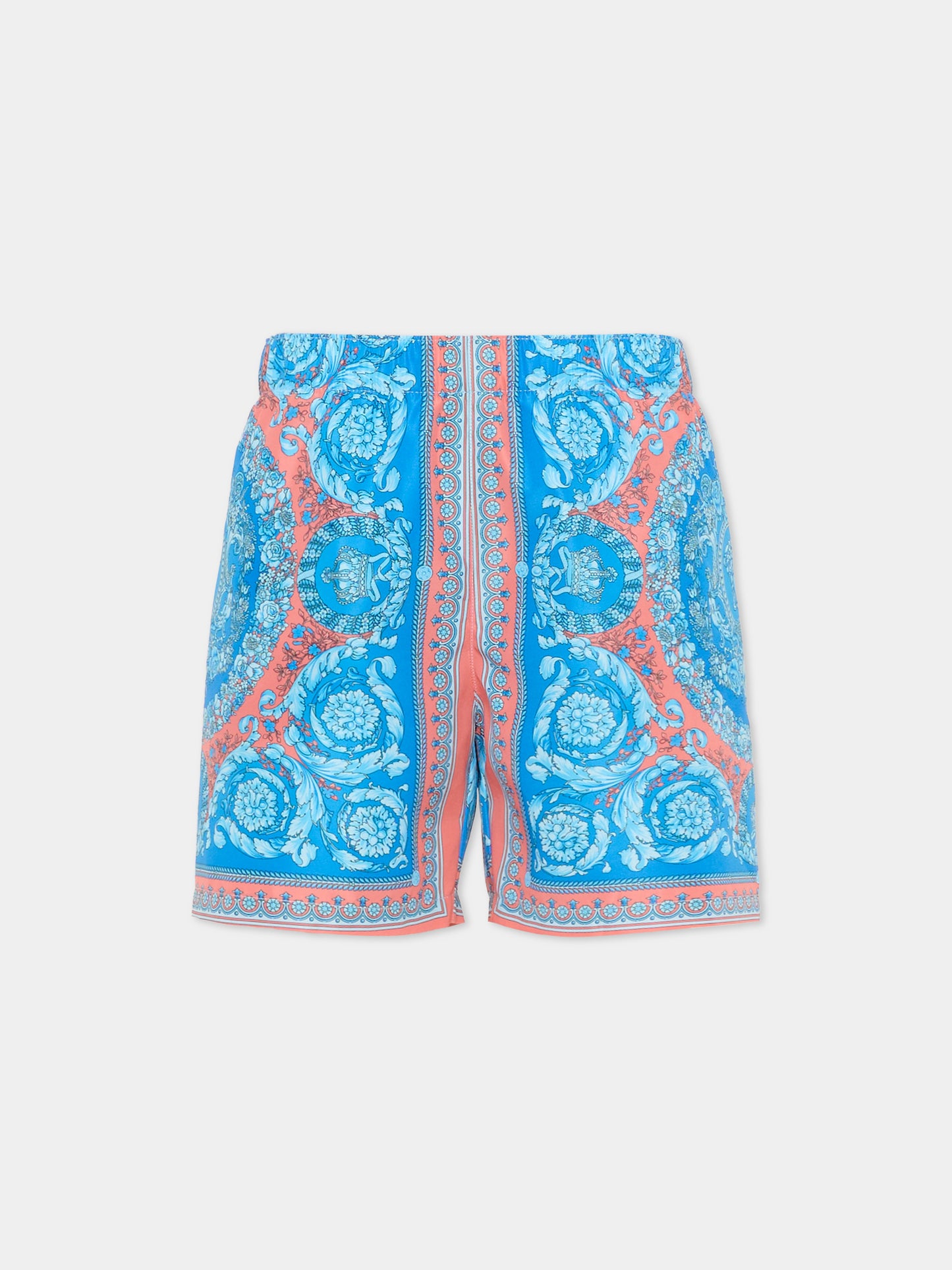 Boxer mare azzurro per bambino con stampa Barocco,Versace,1018706 1A16913 5UH60