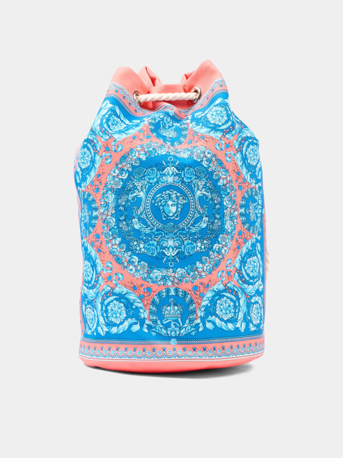 Borsa mare blu per bambini con stampa barocca,Versace,1018041 1A17191 5UI8P