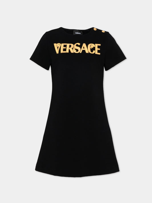 Abito nero per bambina con logo,Versace,1018138 1A16929 2B130