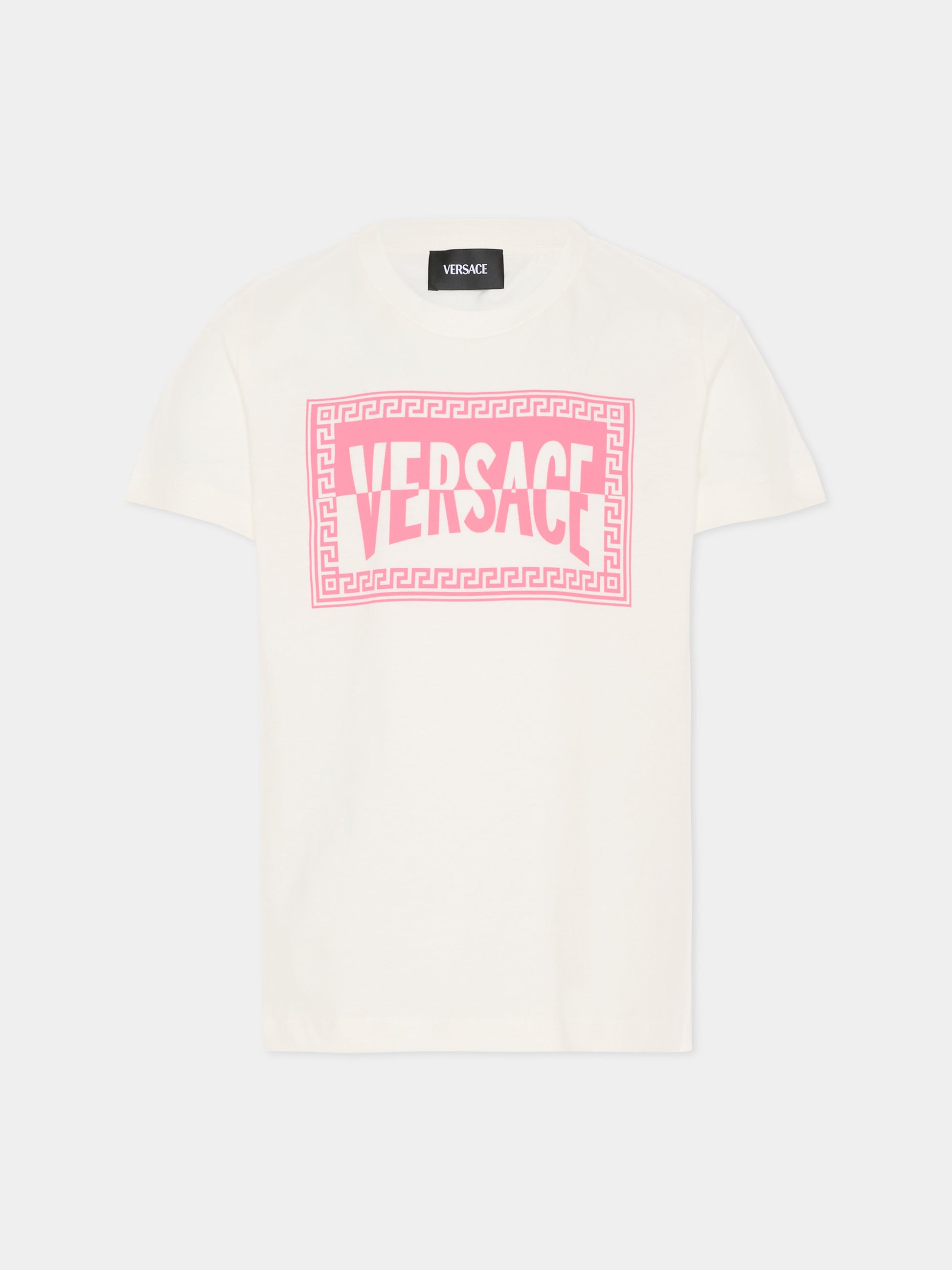 T-shirt avorio per bambina con '90 Vintage Logo,Versace,1018342 1A16958 2W310