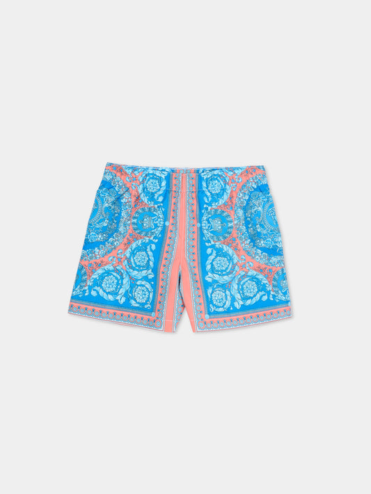 Boxer mare azzurro per neonato con stampa Barocco,Versace,1018710 1A16913 5UH60