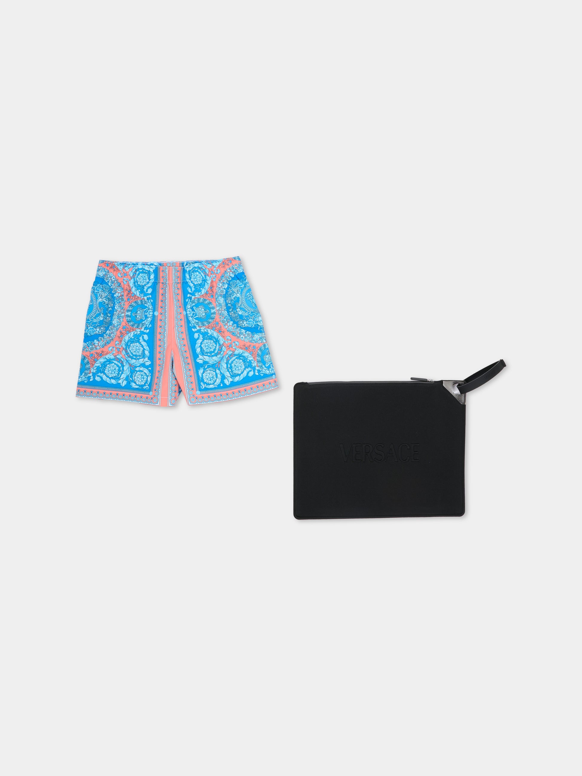 Boxer mare azzurro per neonato con stampa Barocco,Versace,1018710 1A16913 5UH60