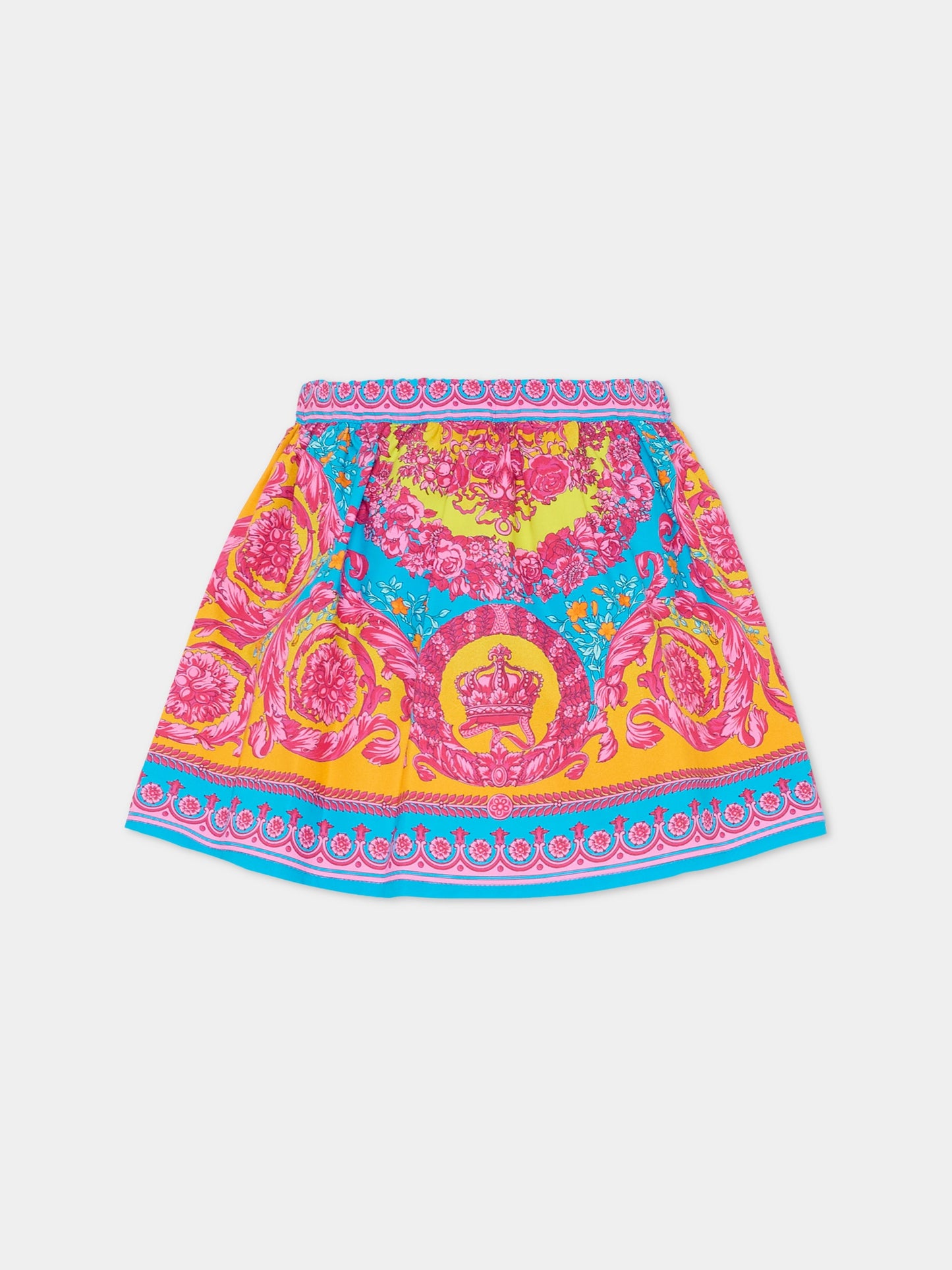 Gonna multicolor per bambina con motivo Barocco,Versace,1023078 1A17053 5PF70